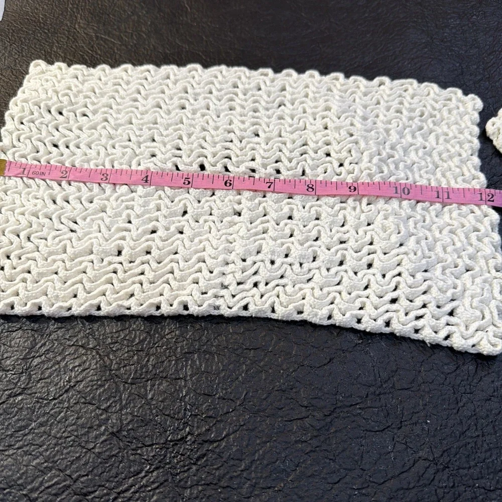 2 Pc RECTANGLE HAND‎ CROCHET TABLE Squares Cottage, Vintage,breadbasket 321